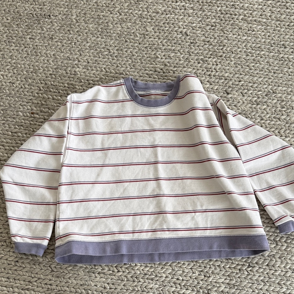 Madewell Cream Striped Sweatshirt with Lavender Trim
